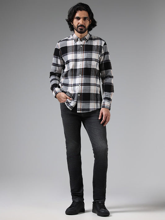 WES Casuals Grey Checked Slim Fit Shirt