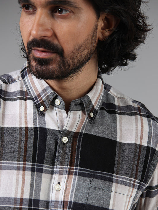 WES Casuals Grey Checked Slim Fit Shirt