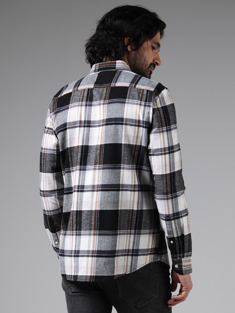 WES Casuals Grey Checked Slim Fit Shirt