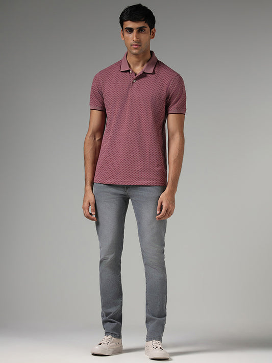 WES Casuals Pink Printed Slim Fit Polo T-Shirt