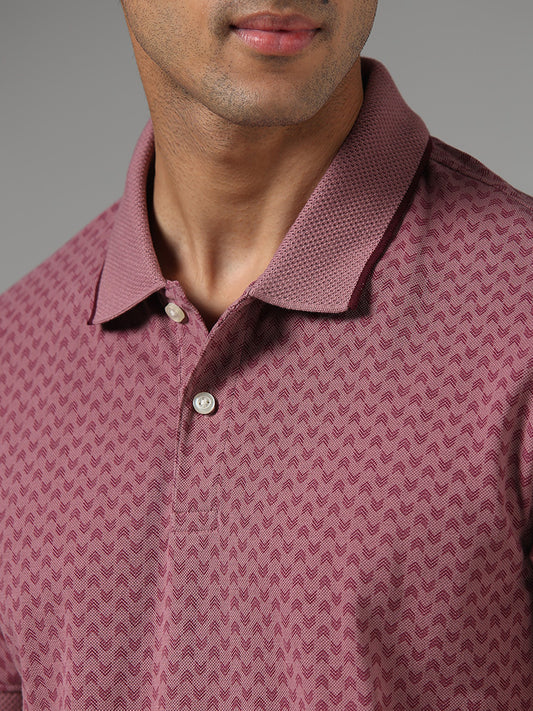 WES Casuals Pink Printed Slim-Fit Polo T-Shirt