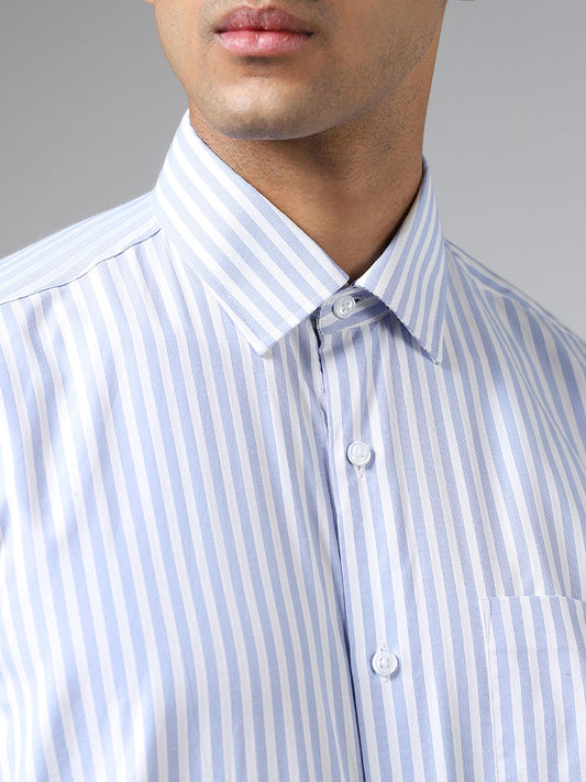 WES Formals Light Blue Candy Striped Slim-Fit Shirt