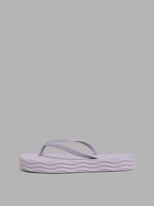 LUNA BLU Lilac Shimmer Thong Flatforms Flip Flop