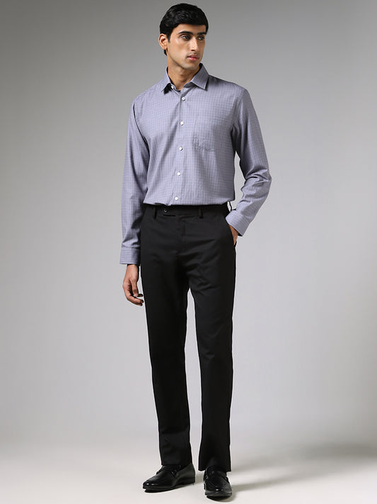 WES Formals Grey Graph Checked Relaxed-Fit Shirt