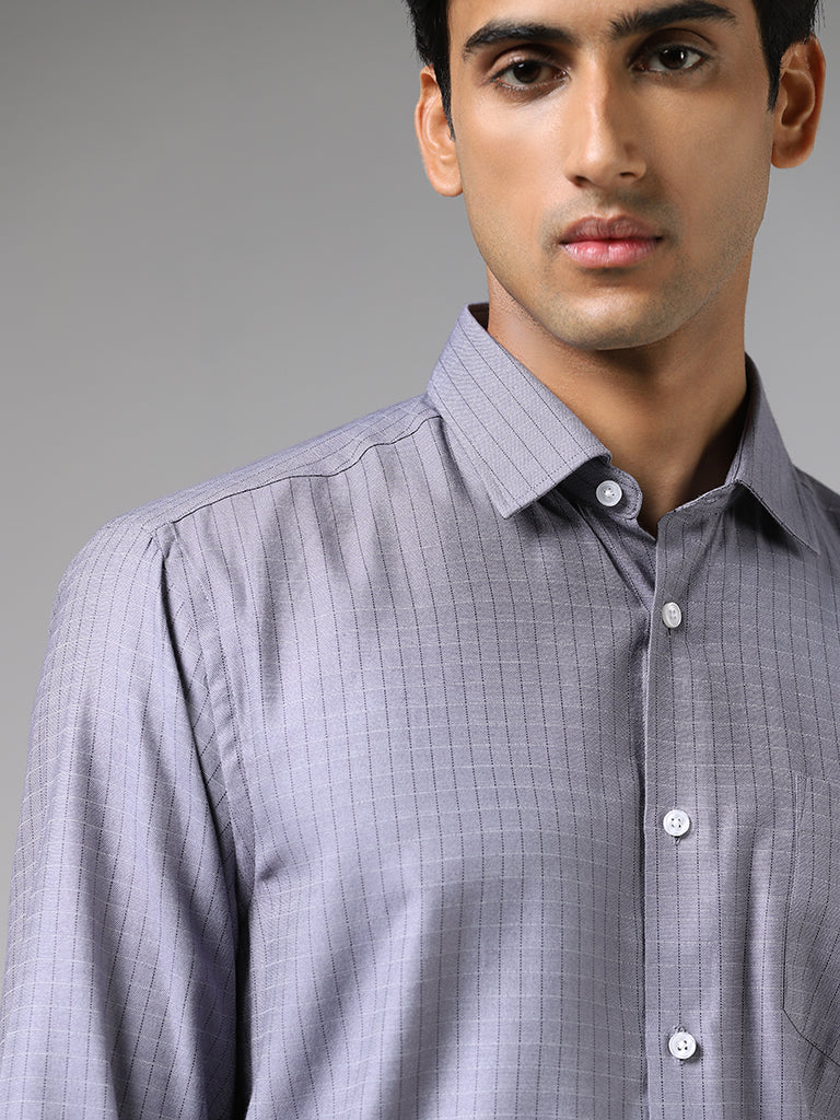 WES Formals Grey Graph Checked Relaxed Fit Shirt