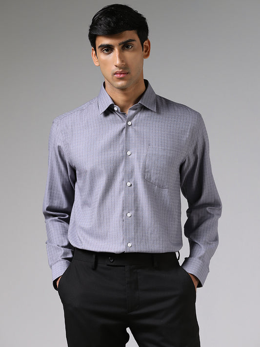 WES Formals Grey Graph Checked Relaxed Fit Shirt