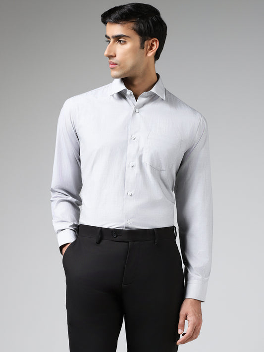 WES Formals Light Grey Relaxed Fit Dobby Shirt