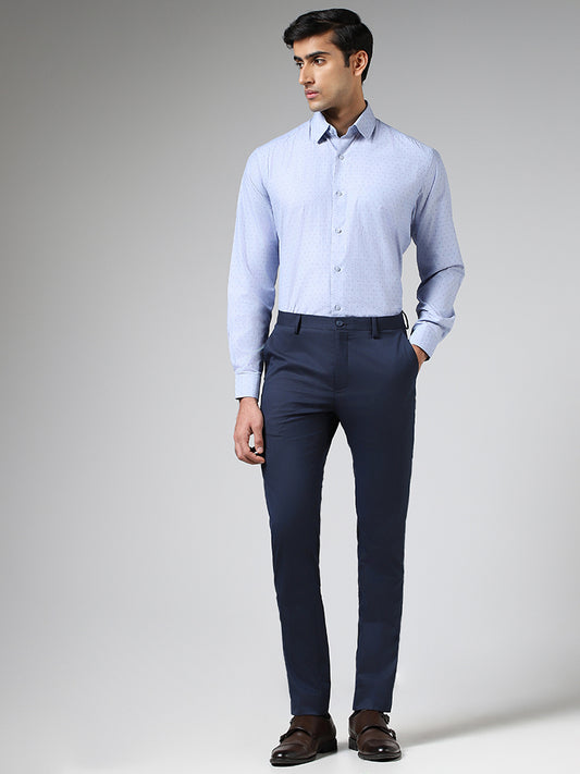WES Formals Light Blue Printed Relaxed Fit Shirt