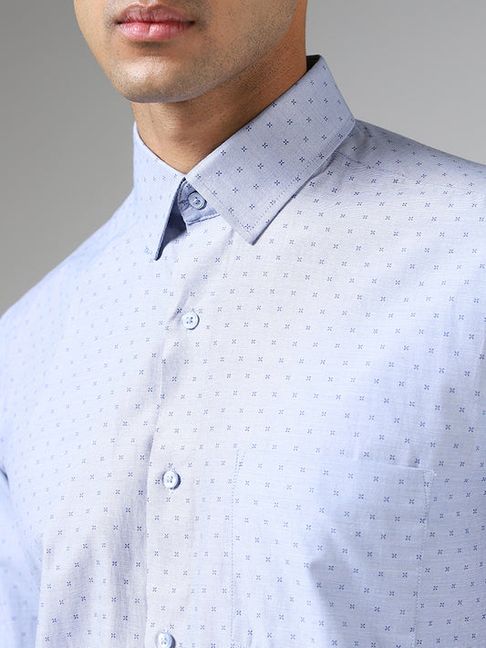 WES Formals Light Blue Printed Relaxed Fit Shirt
