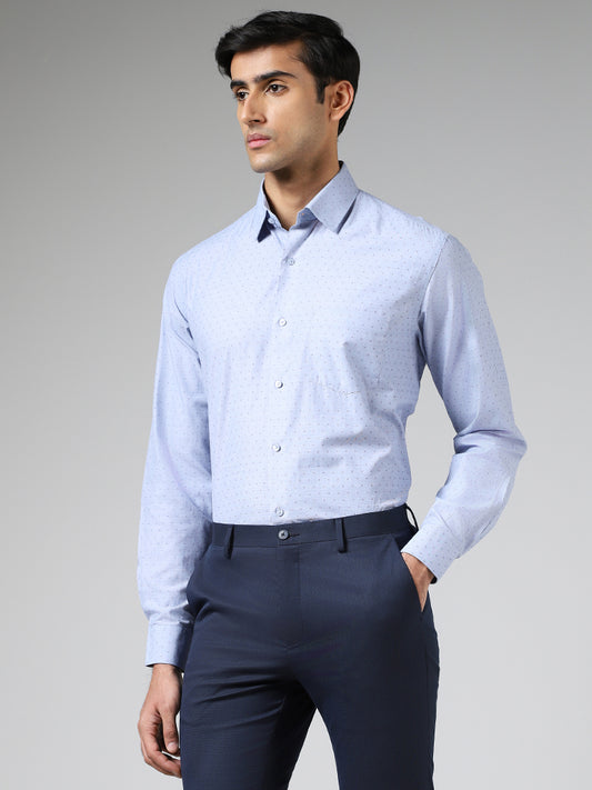 WES Formals Light Blue Printed Relaxed Fit Shirt