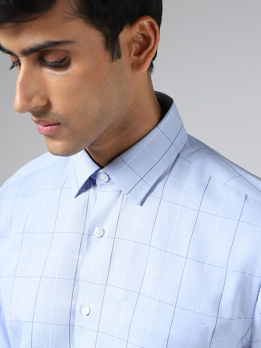 WES Formals Light Blue Checked Slim-Fit Shirt