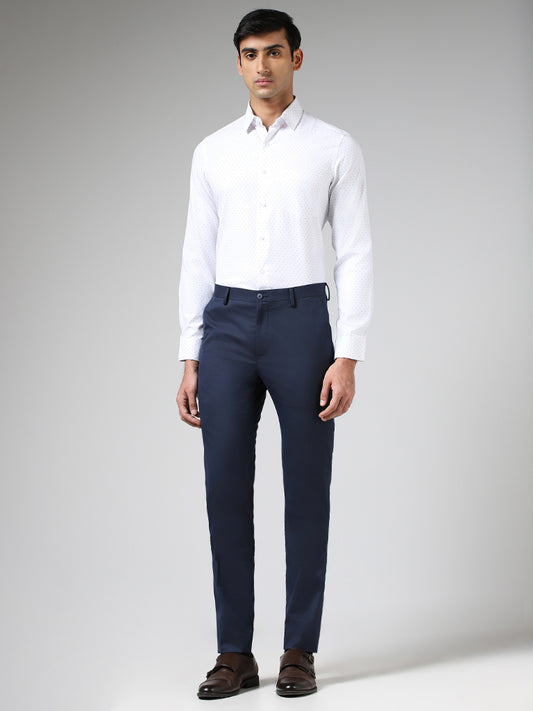 WES Formals White Printed Slim Fit Shirt