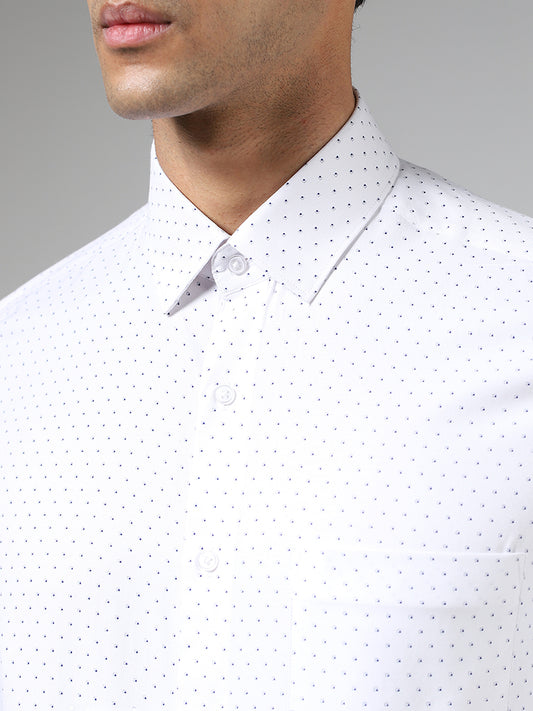 WES Formals White Printed Slim Fit Shirt