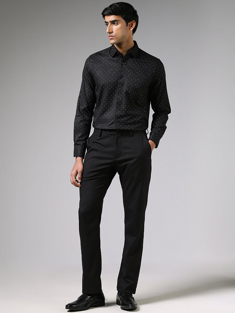 WES Formals Black Printed Slim Fit Shirt