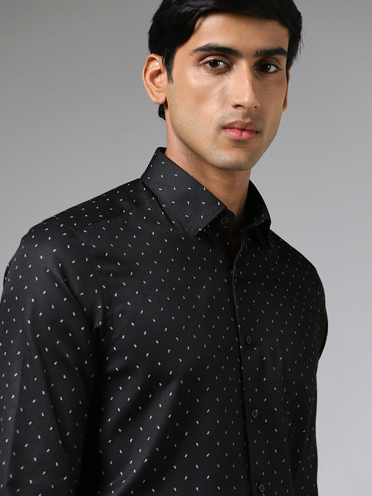 WES Formals Black Printed Slim Fit Shirt