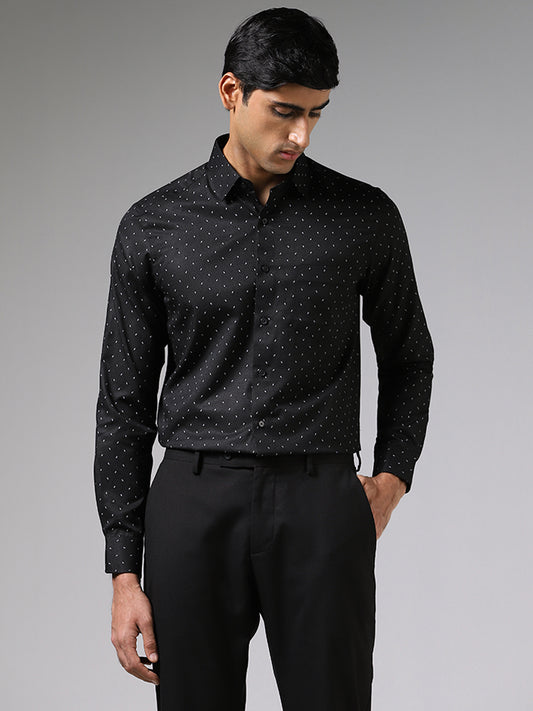 WES Formals Black Printed Slim-Fit Shirt