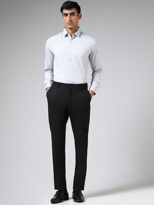 WES Formals Light Grey Slim-Fit Dobby Shirt