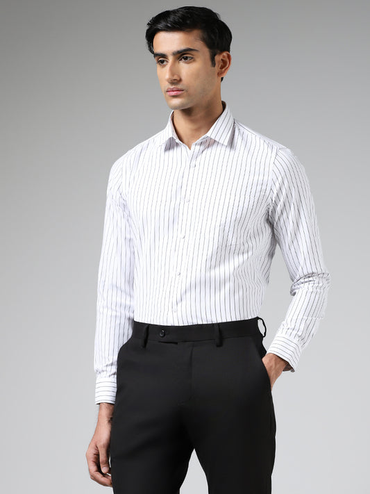 WES Formals White Pinstripe Slim Fit Shirt