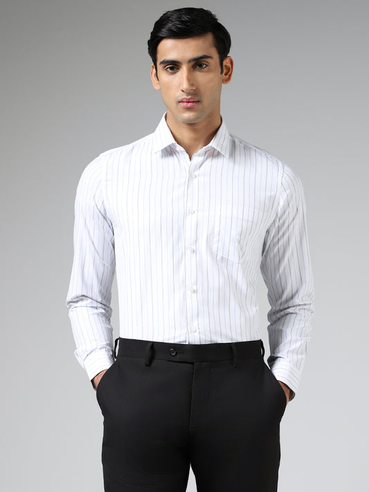 WES Formals White Striped Slim Fit Shirt