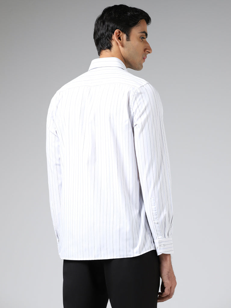 WES Formals White Striped Slim Fit Shirt