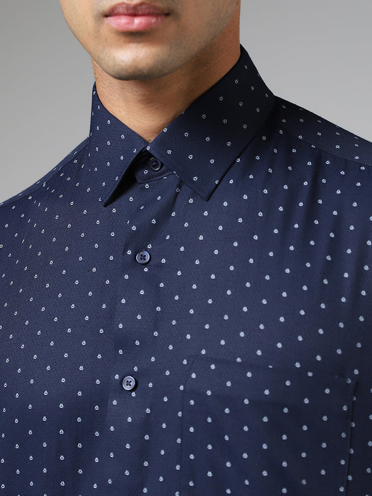 WES Formals Navy Printed Relaxed-Fit Shirt