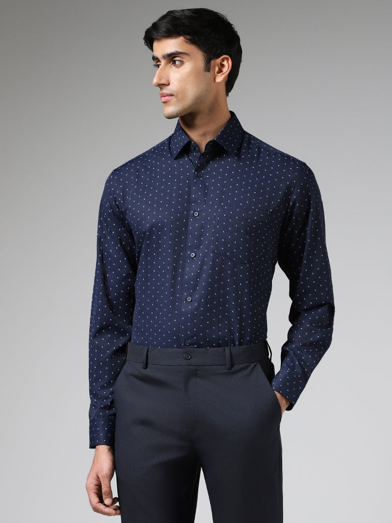 WES Formals Navy Printed Relaxed-Fit Shirt