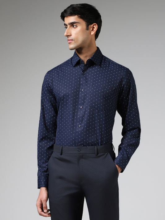 WES Formals Navy Printed Relaxed Fit Shirt