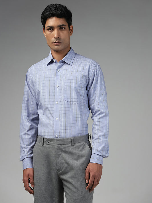 WES Formals Checked Blue Relaxed Fit Shirt