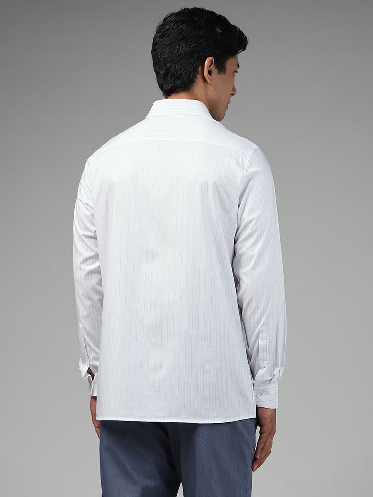 WES Formals Striped White Cotton Slim Fit Shirt