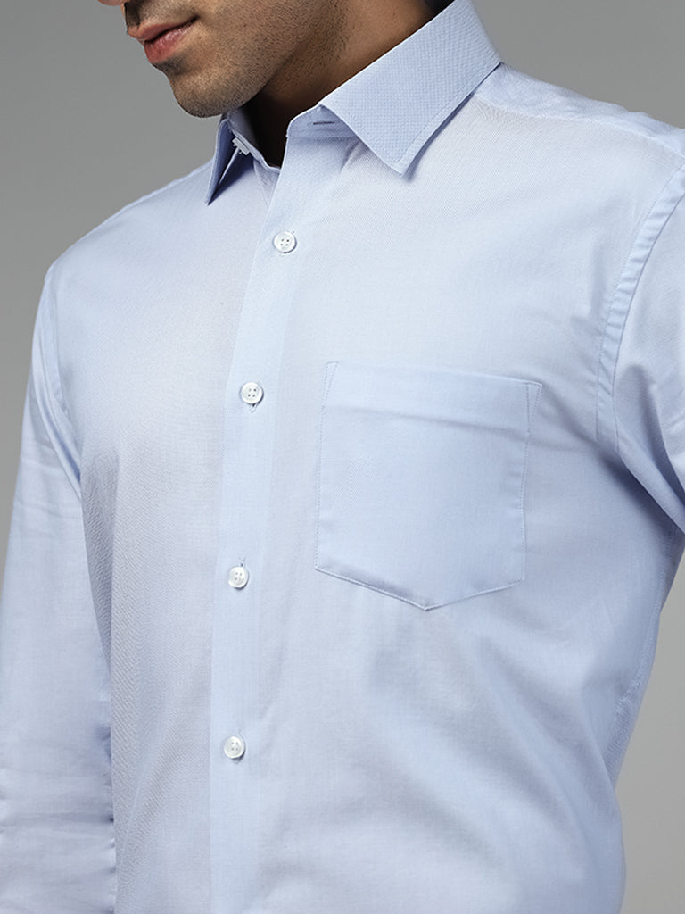 WES Formals Dobby Light Blue Relaxed Fit Shirt