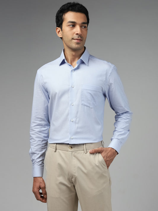 WES Formals Dobby Light Blue Cotton Relaxed-Fit Shirt