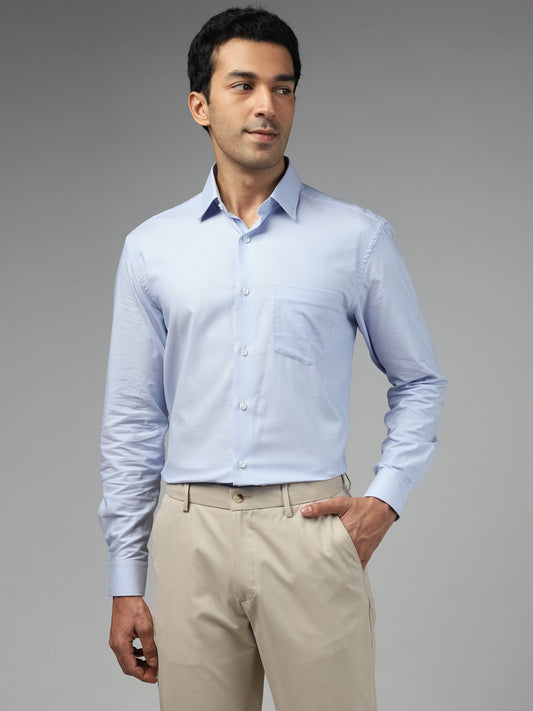 WES Formals Dobby Light Blue Relaxed Fit Shirt