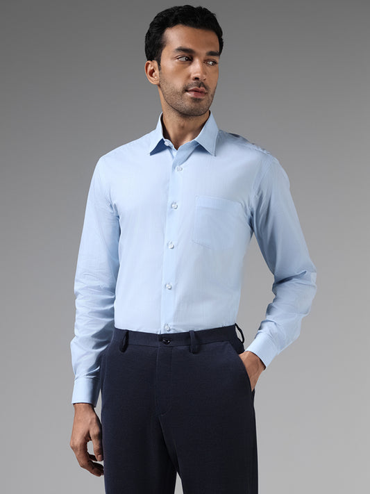 WES Formals Blue Striped Relaxed Fit Shirt