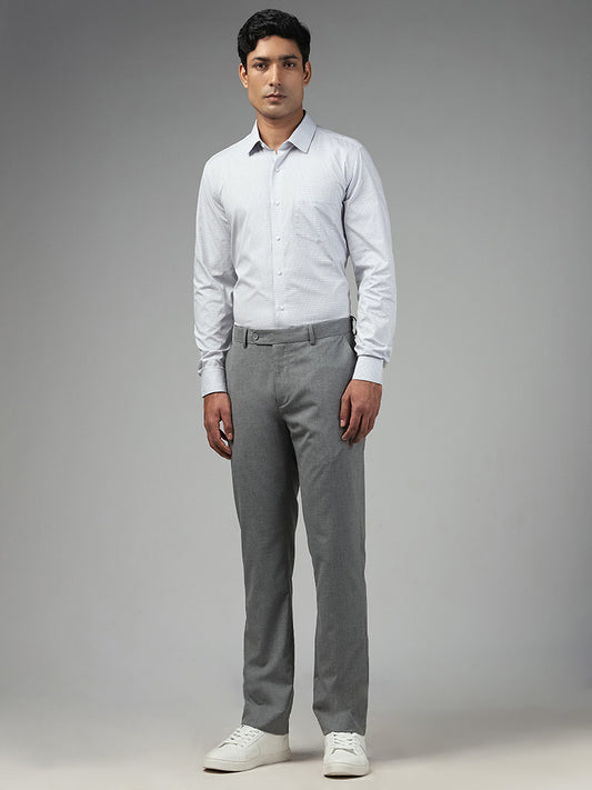 WES Formals Checked Grey Slim Fit Shirt