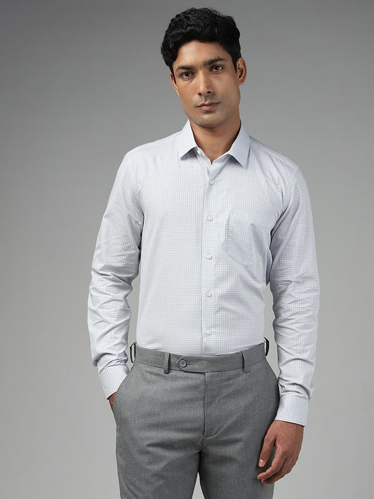 WES Formals Checked Grey Slim Fit Shirt