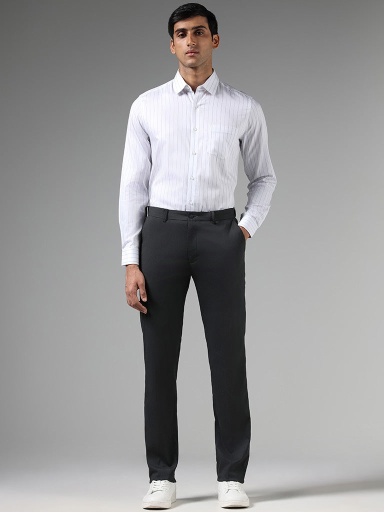 WES Formals White Candy Striped Slim Fit Shirt