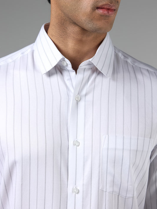 WES Formals White Candy Striped Slim-Fit Shirt