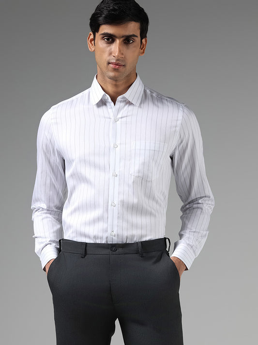 WES Formals White Candy Striped Slim-Fit Shirt