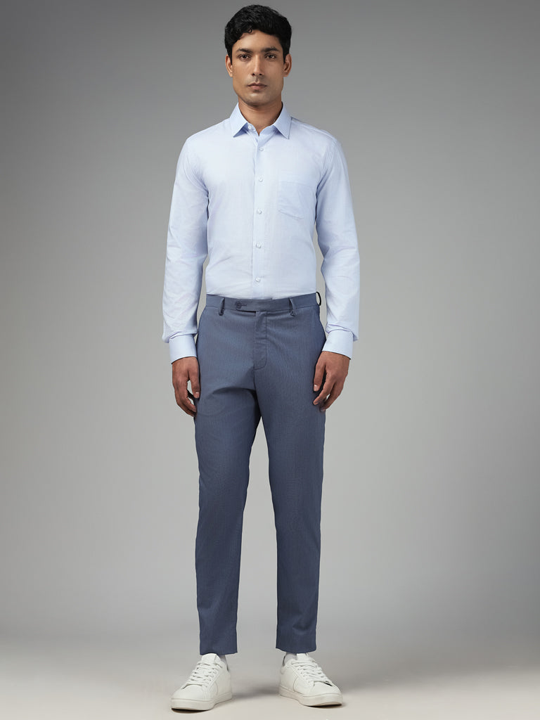 WES Formals Checked Light Blue Slim Fit Shirt
