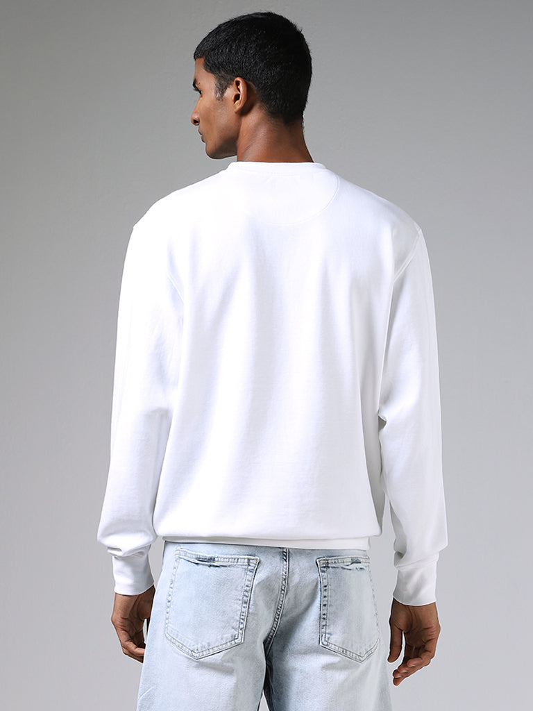 Nuon Seoul Printed White Cotton Relaxed Fit Sweatshirt