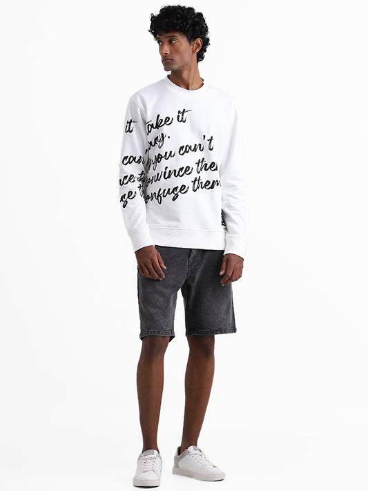 Nuon Off White Printed Relaxed Fit Sky Sweater