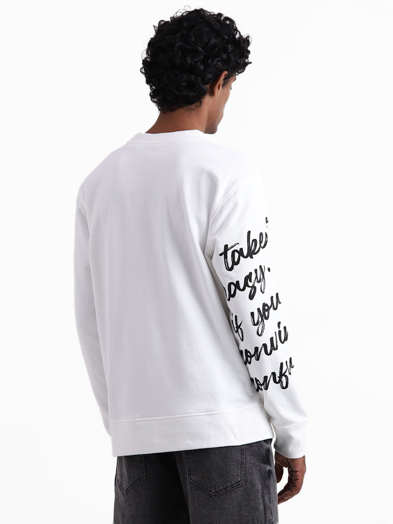 Nuon Off White Printed Relaxed Fit Sky Sweater