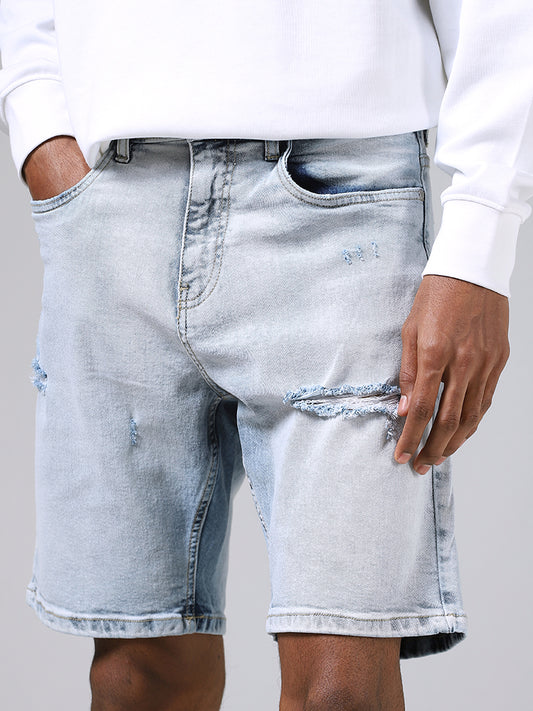 Nuon Solid Ice Blue Denim Hendrix Fit Shorts