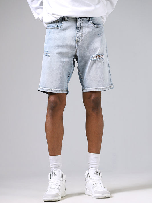 Nuon Solid Ice Blue Denim Hendrix Fit Shorts
