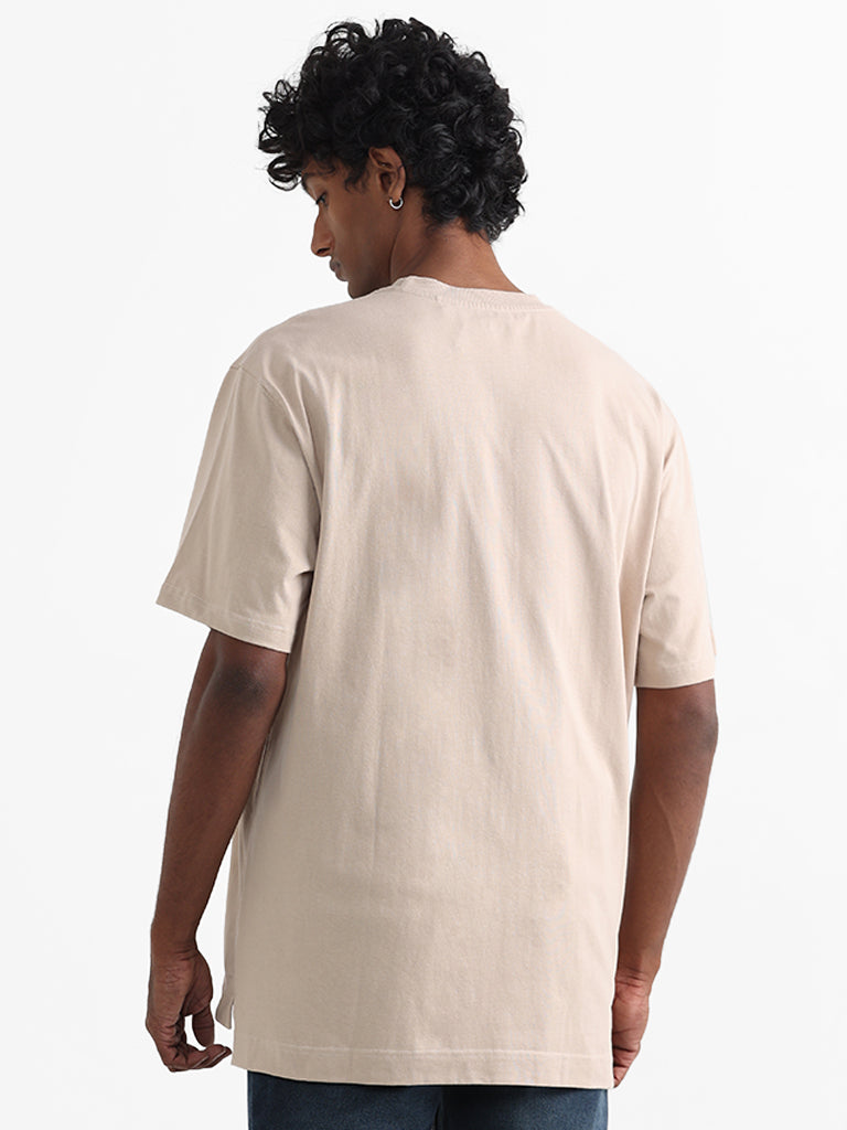 Nuon Beige Cotton Relaxed Fit T-Shirt