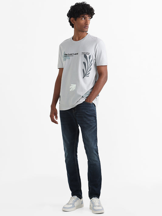 Nuon Grey Printed Cotton Slim Fit T-Shirt