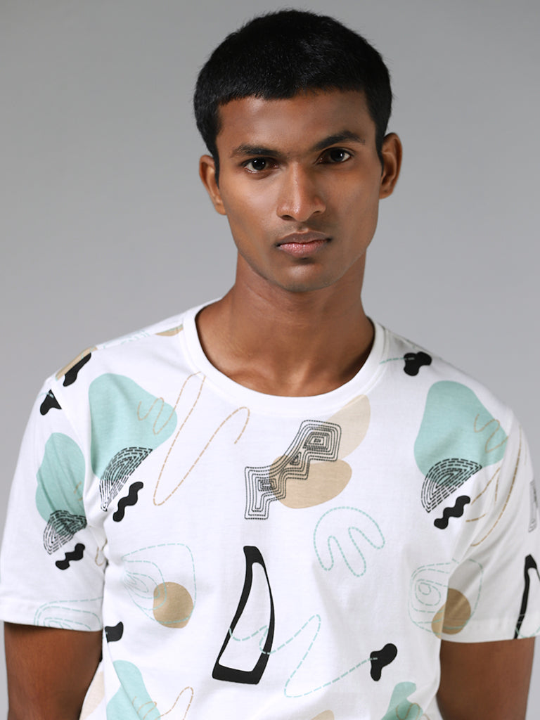 Nuon Abstract Printed White T-Shirt