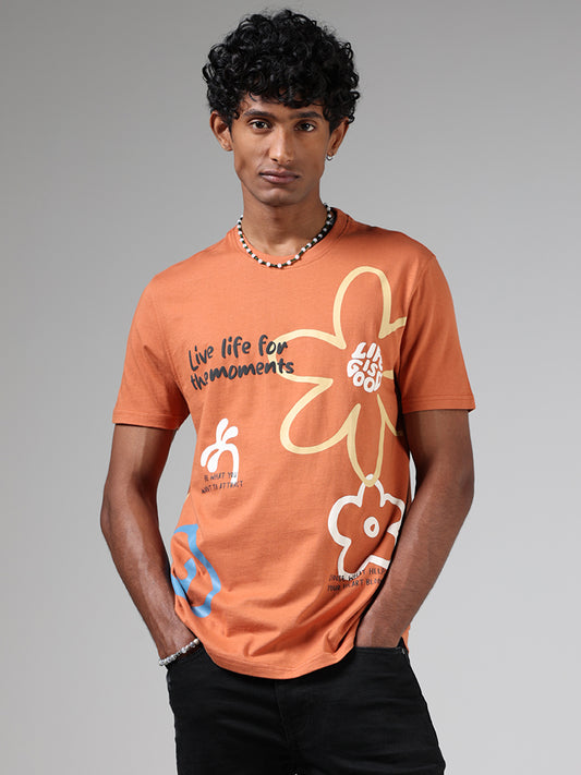 Nuon Burnt Orange Printed Slim Fit T-Shirt