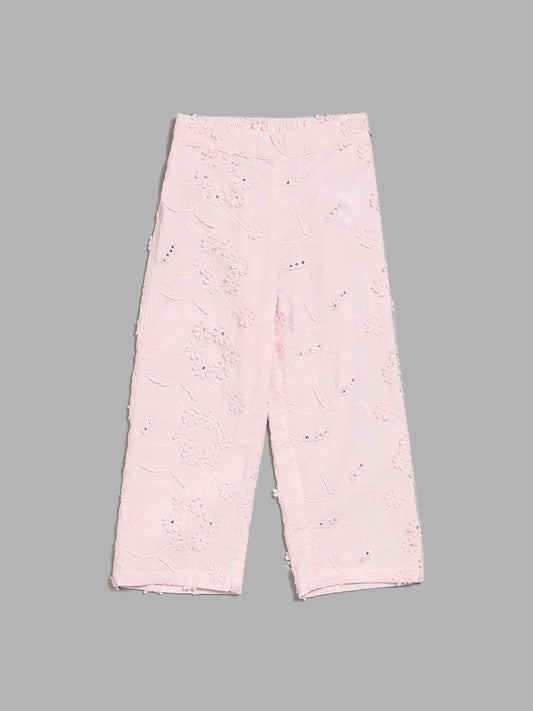 HOP Kids Pink Floral Embroidered Trouser