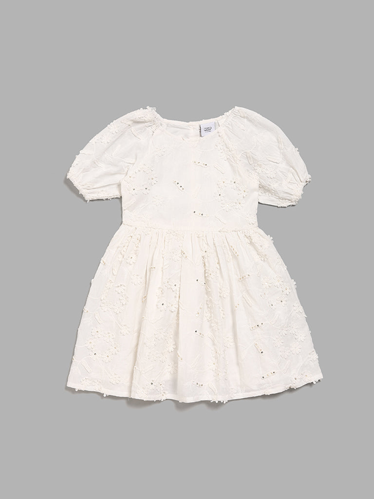HOP Kids Floral Sequence Off White Dress